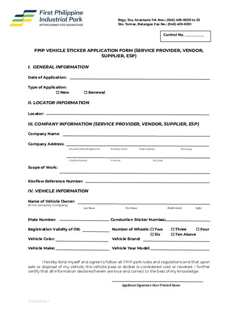 FPIP VEHICLE STICKER APPLICATION FORM (SERVICE .